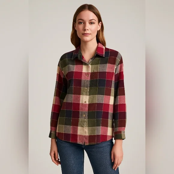 90's Carolina Colours Colorblock Gauze Button-Up Shirt XL 100%Cotton Windowpane - Picture 2 of 15